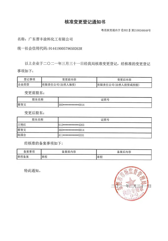 營業(yè)執(zhí)照核準(zhǔn)變更登記通知書